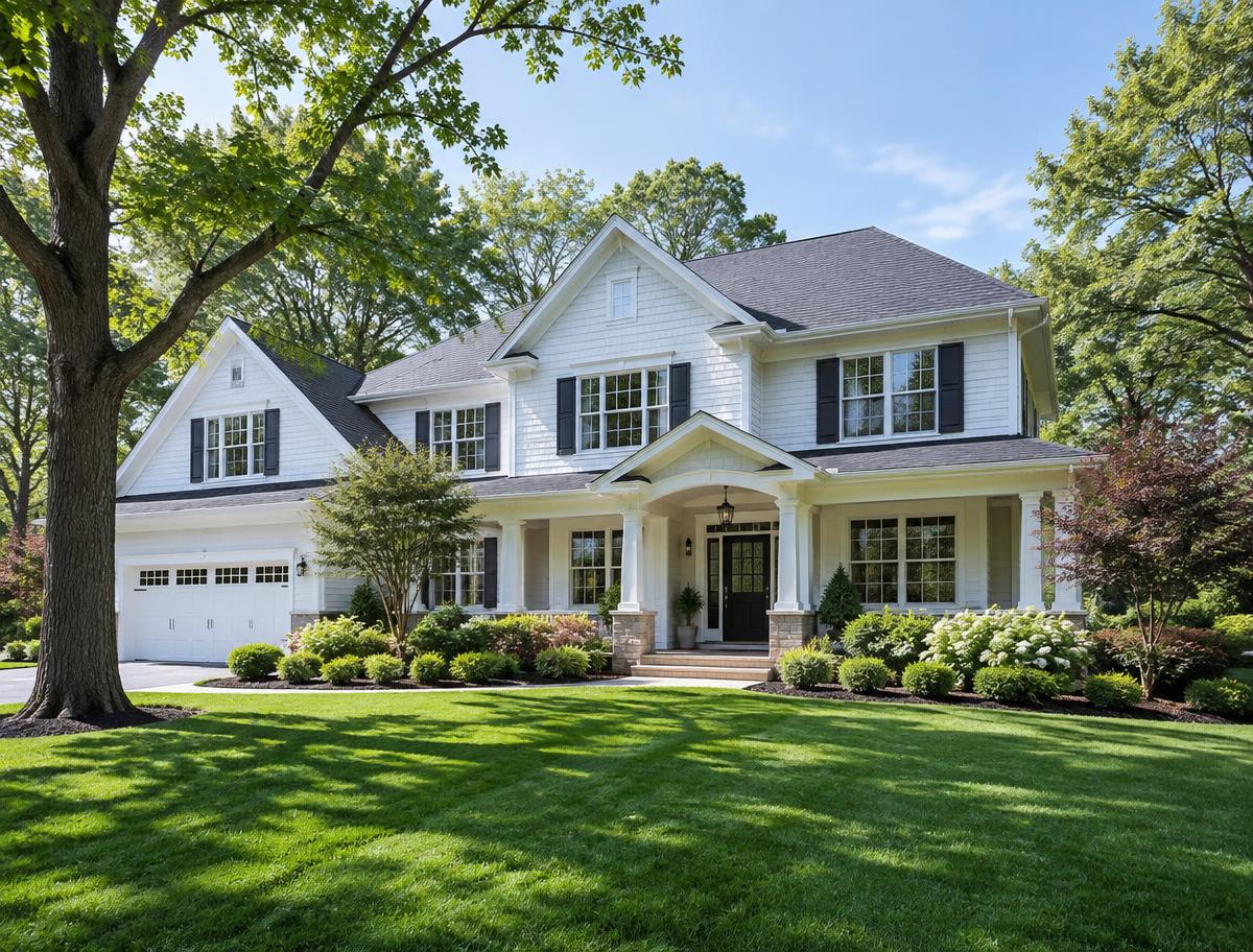 Modern New Jersey home with landscaped lawn
